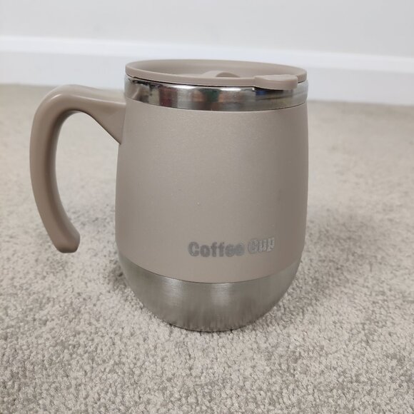NEW Stainless Steel Coffee Cup With Lid In Beige Color Drink On The Go Travel - Picture 1 of 7